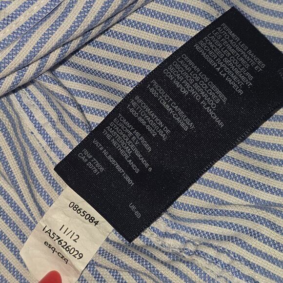 Tommy Hilfiger Men’s XL Striped Button Shirt Paisley Collar Cuffs Elbow Patch - Picture 7 of 7